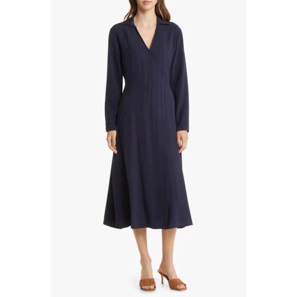 Nordstrom V-Neck Faux Wrap Navy Blue Long Sleeve Dress Classic Plus Size 1X
